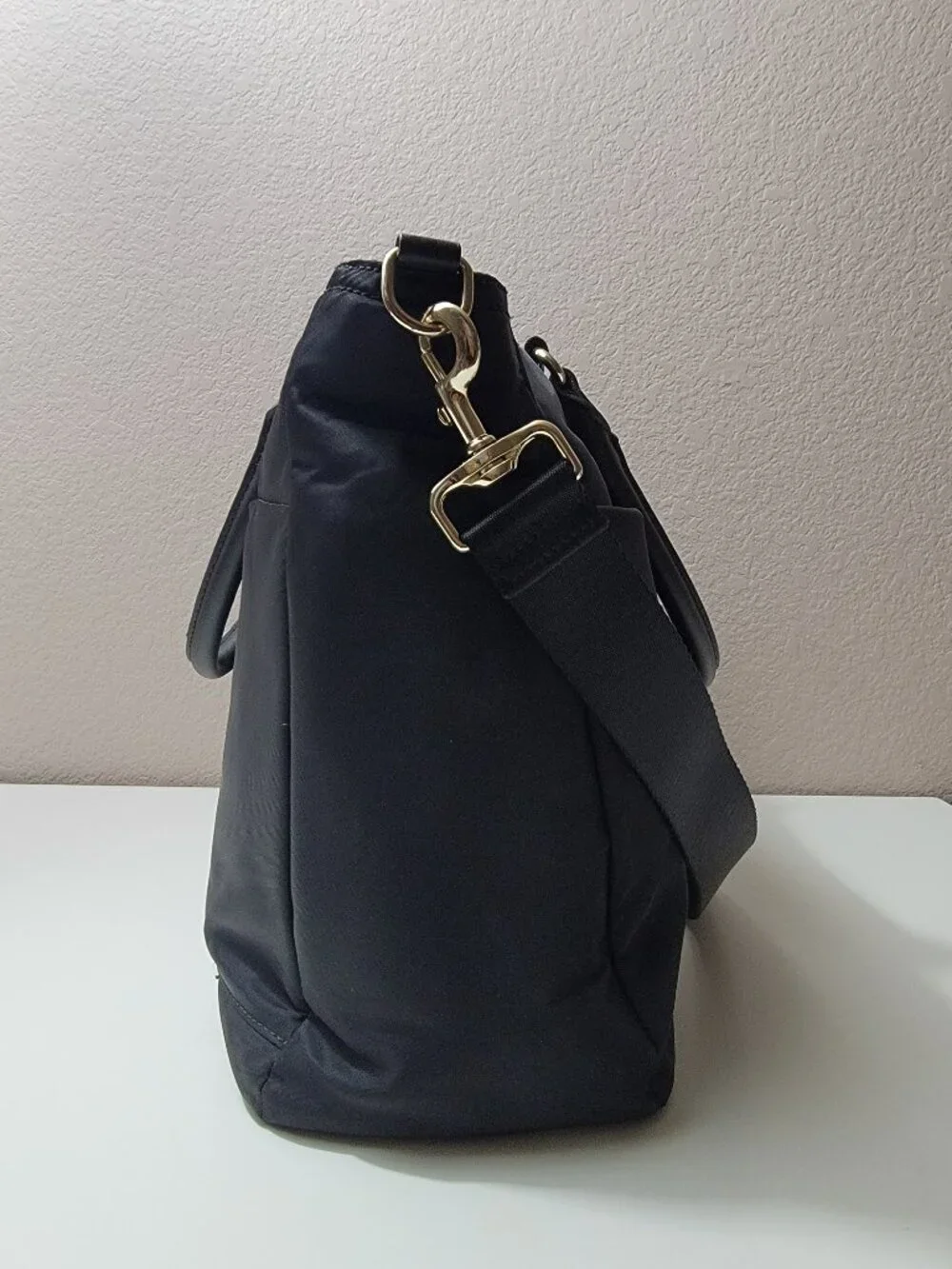Lo & Sons L&S Black Nylon Laptop Tote Bag Work Travel Crossbody Gold Hardware